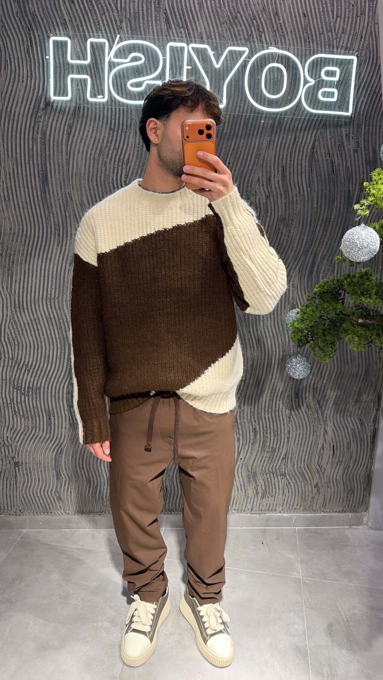 Maglia bicolore marrone/ beige