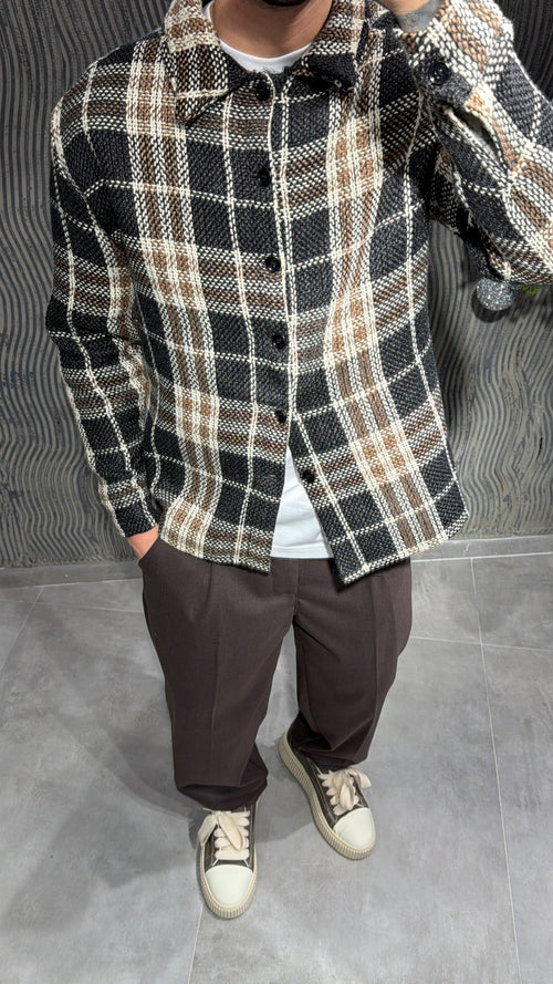 Camicia fantasia beige/ nero