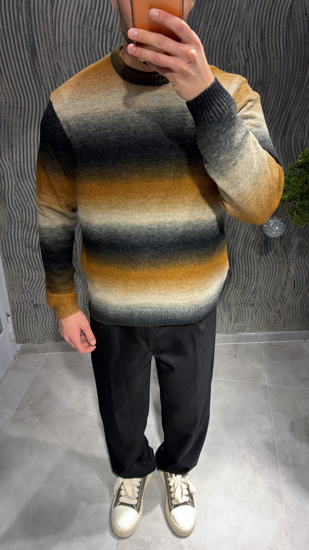 Maglia mélange nera/sabbia