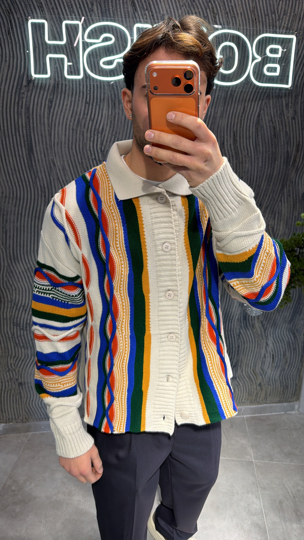 Cardigan bottoni fantasia beige