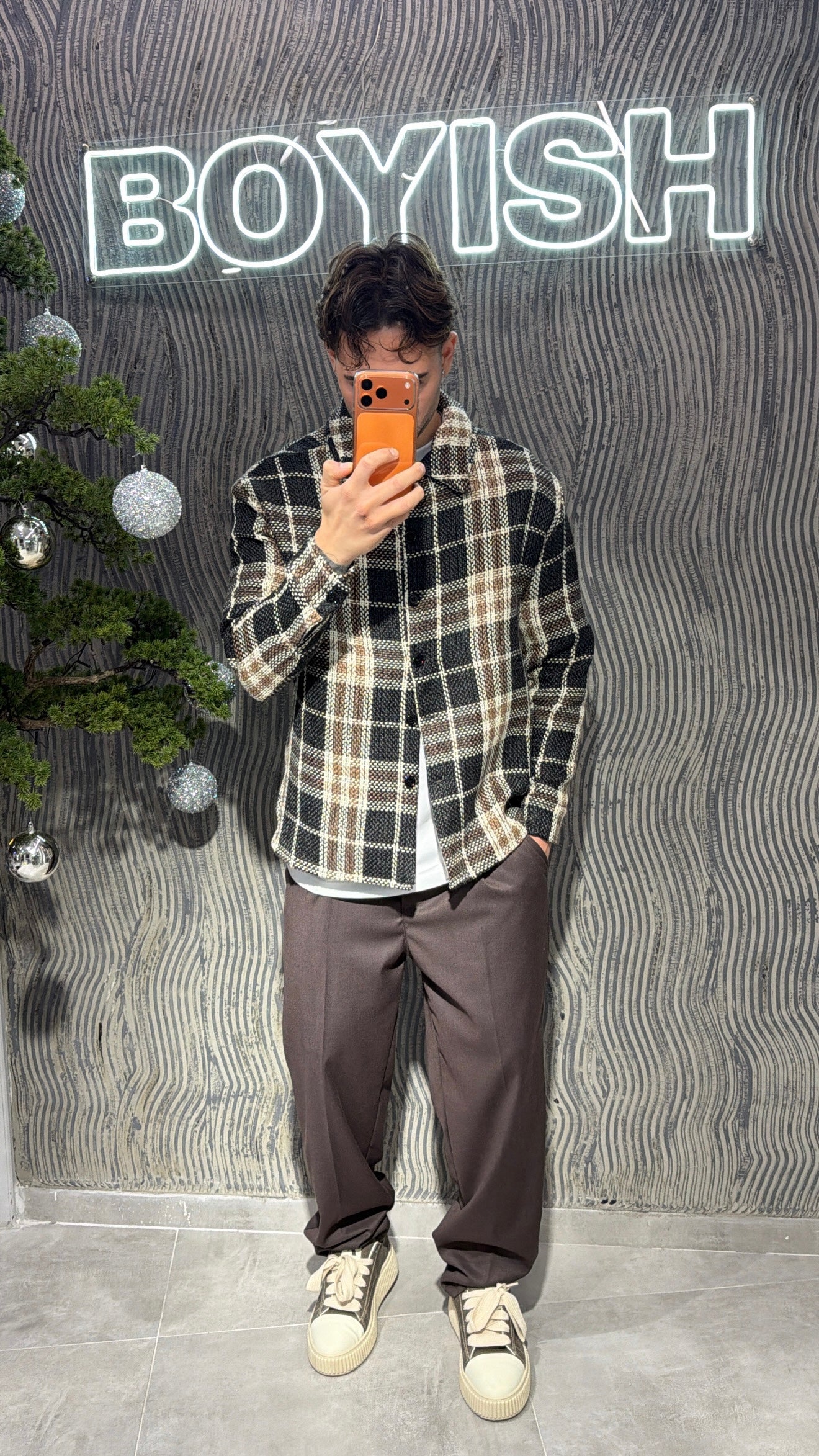 Camicia fantasia beige/ nero