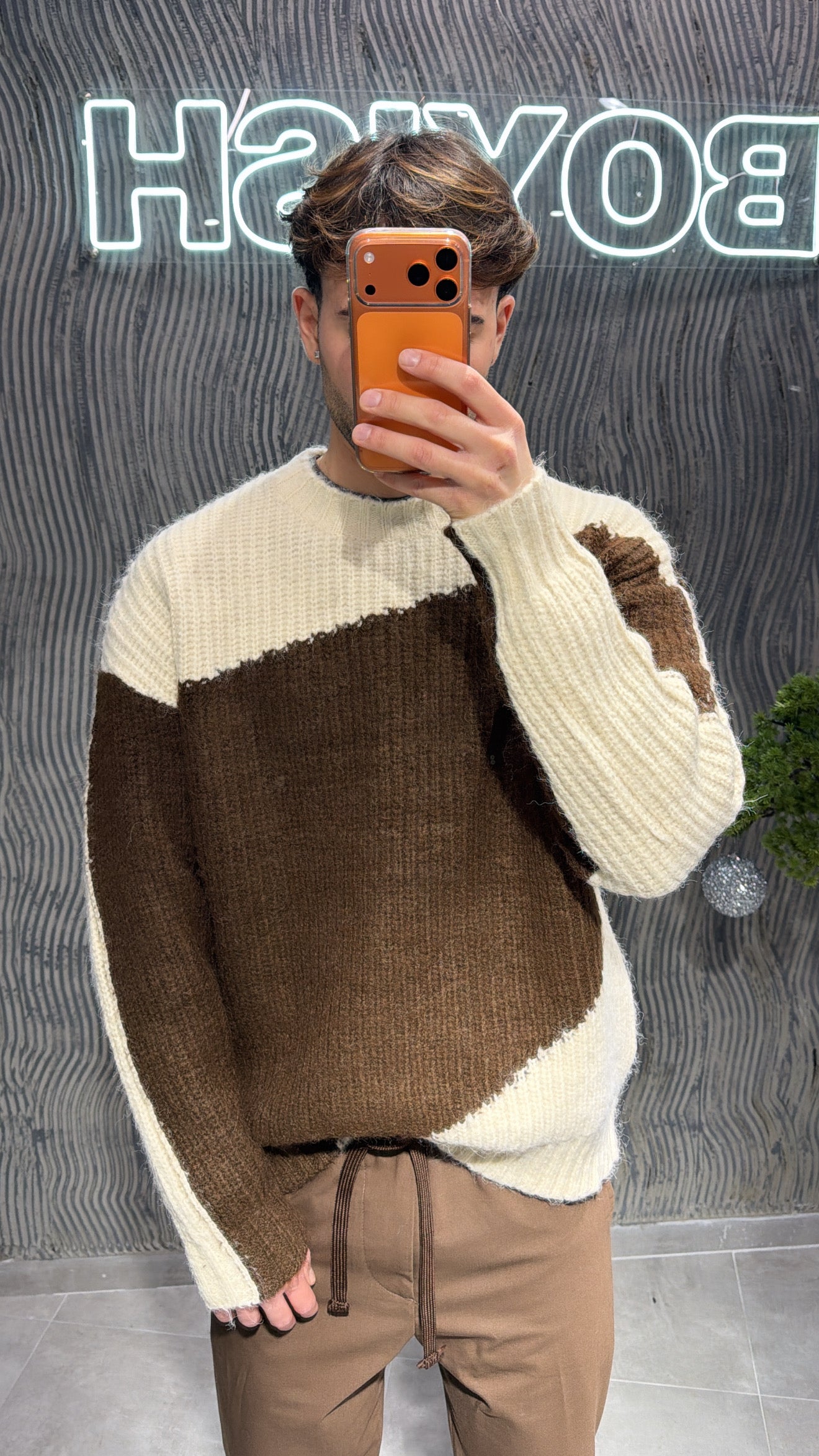 Maglia bicolore marrone/ beige