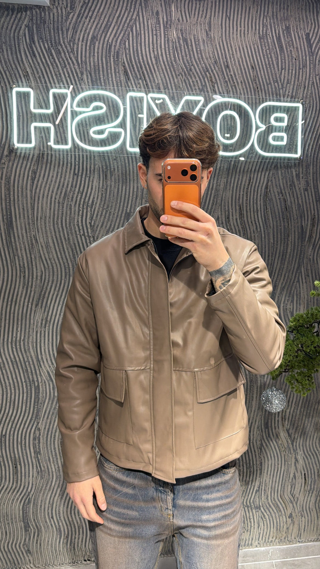 Giacca ecopelle beige pocket