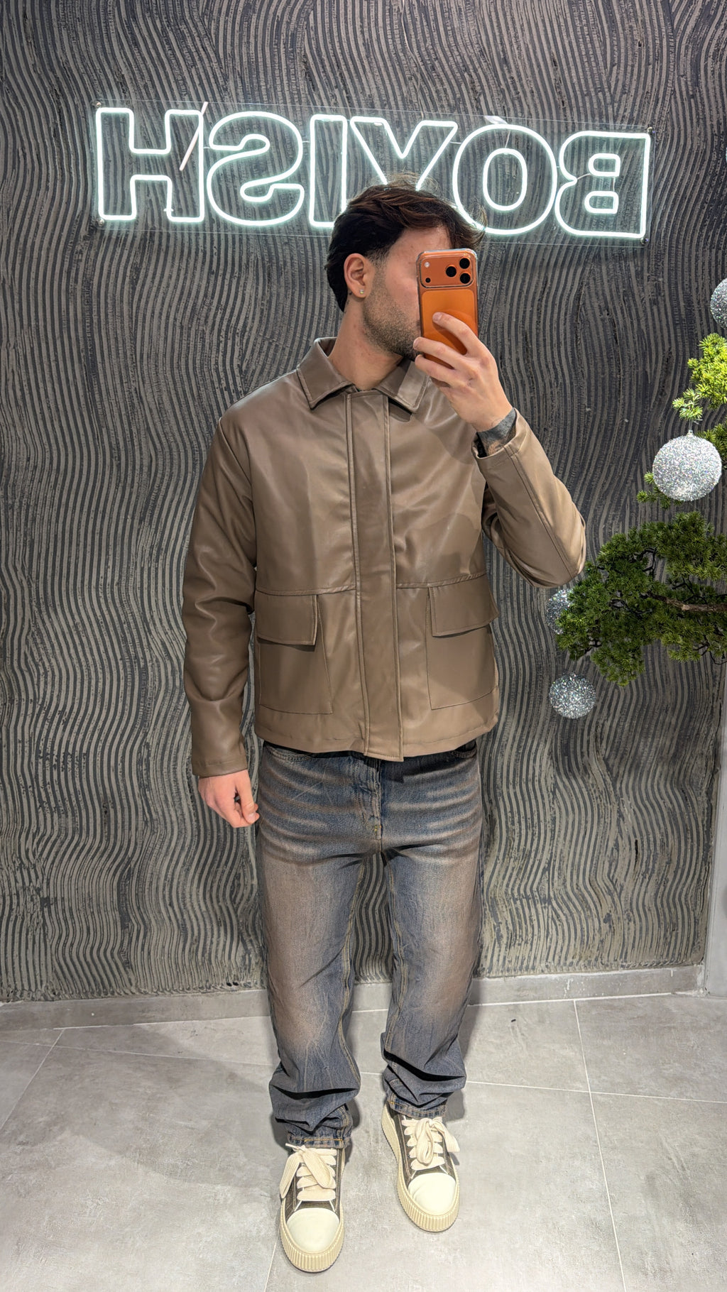 Giacca ecopelle beige pocket