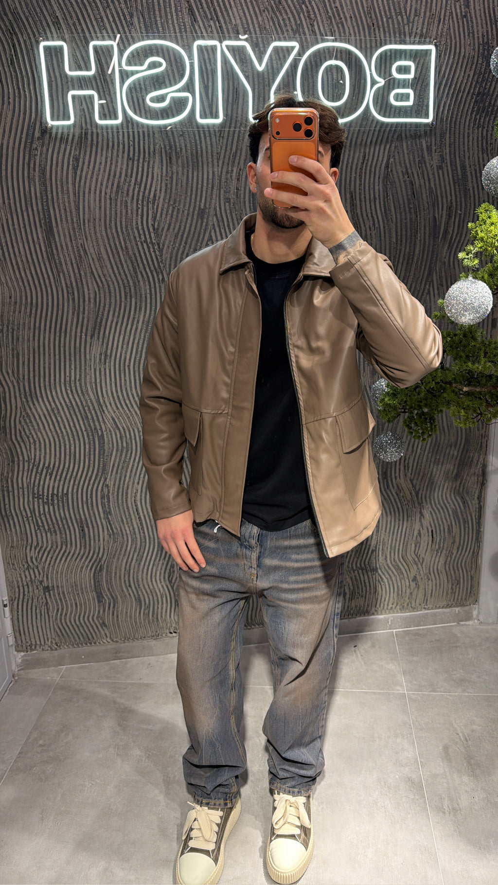 Giacca ecopelle beige pocket