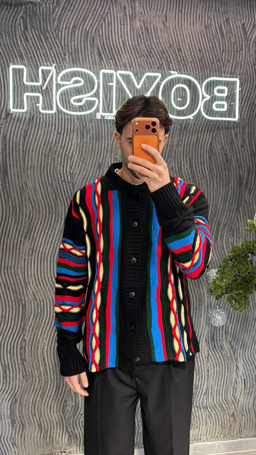 Cardigan bottoni con fantasia