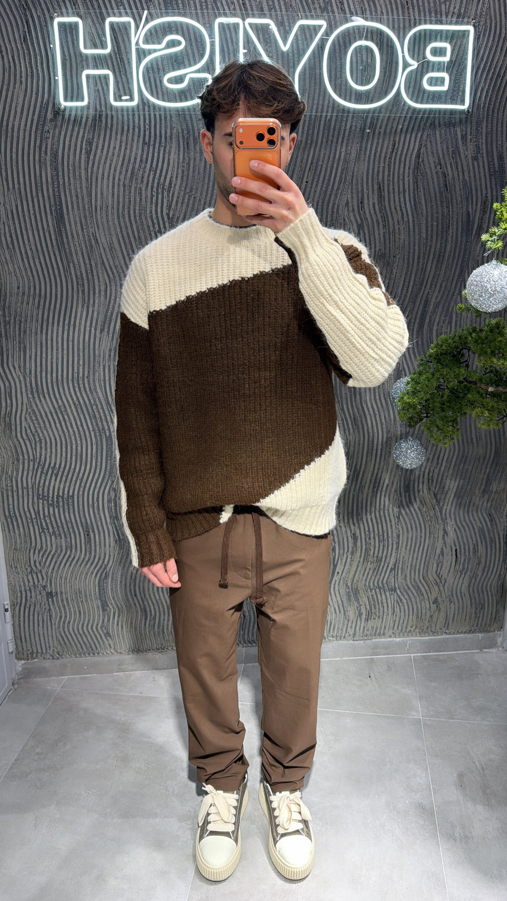 Maglia bicolore marrone/ beige