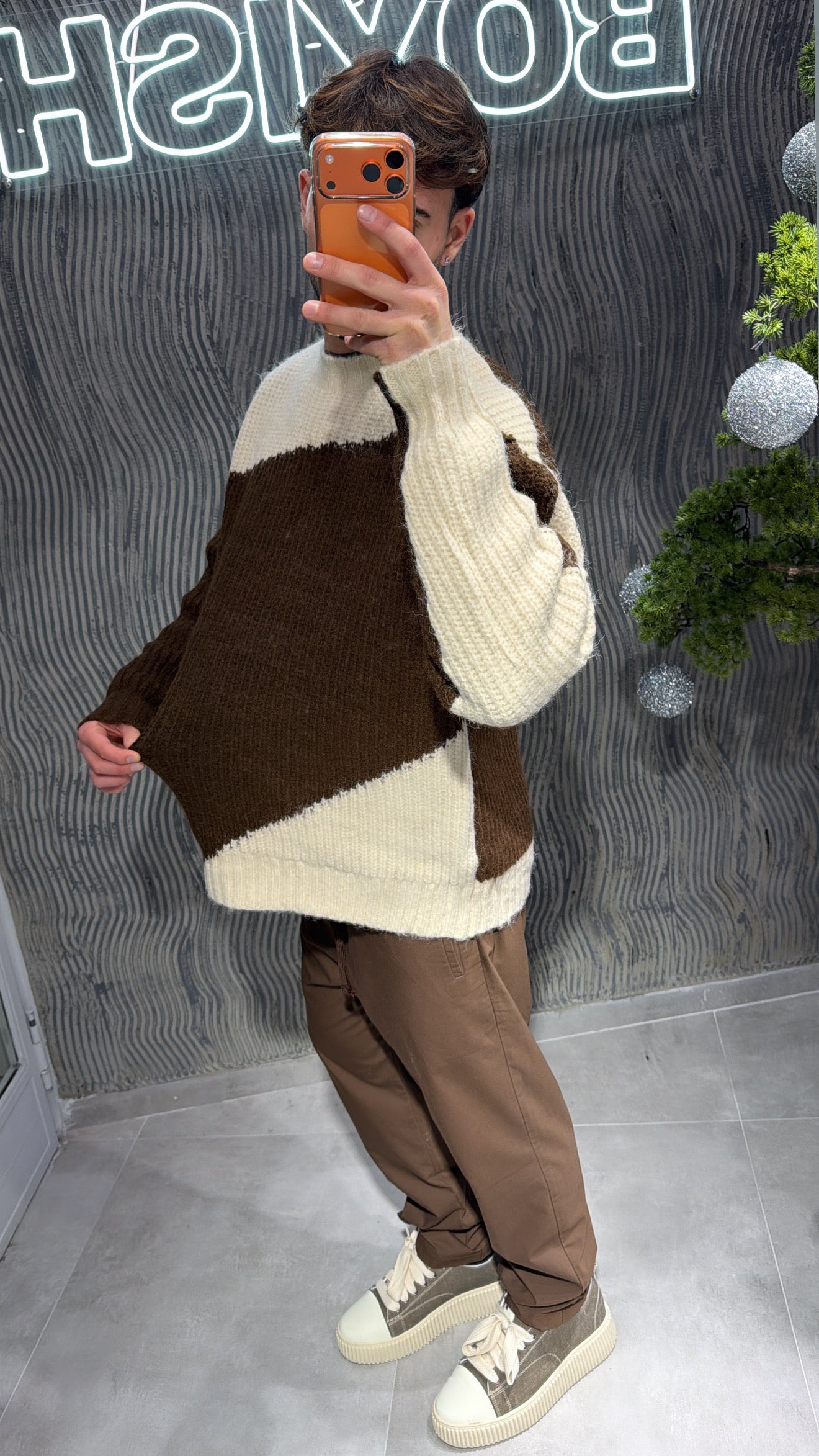 Maglia bicolore marrone/ beige