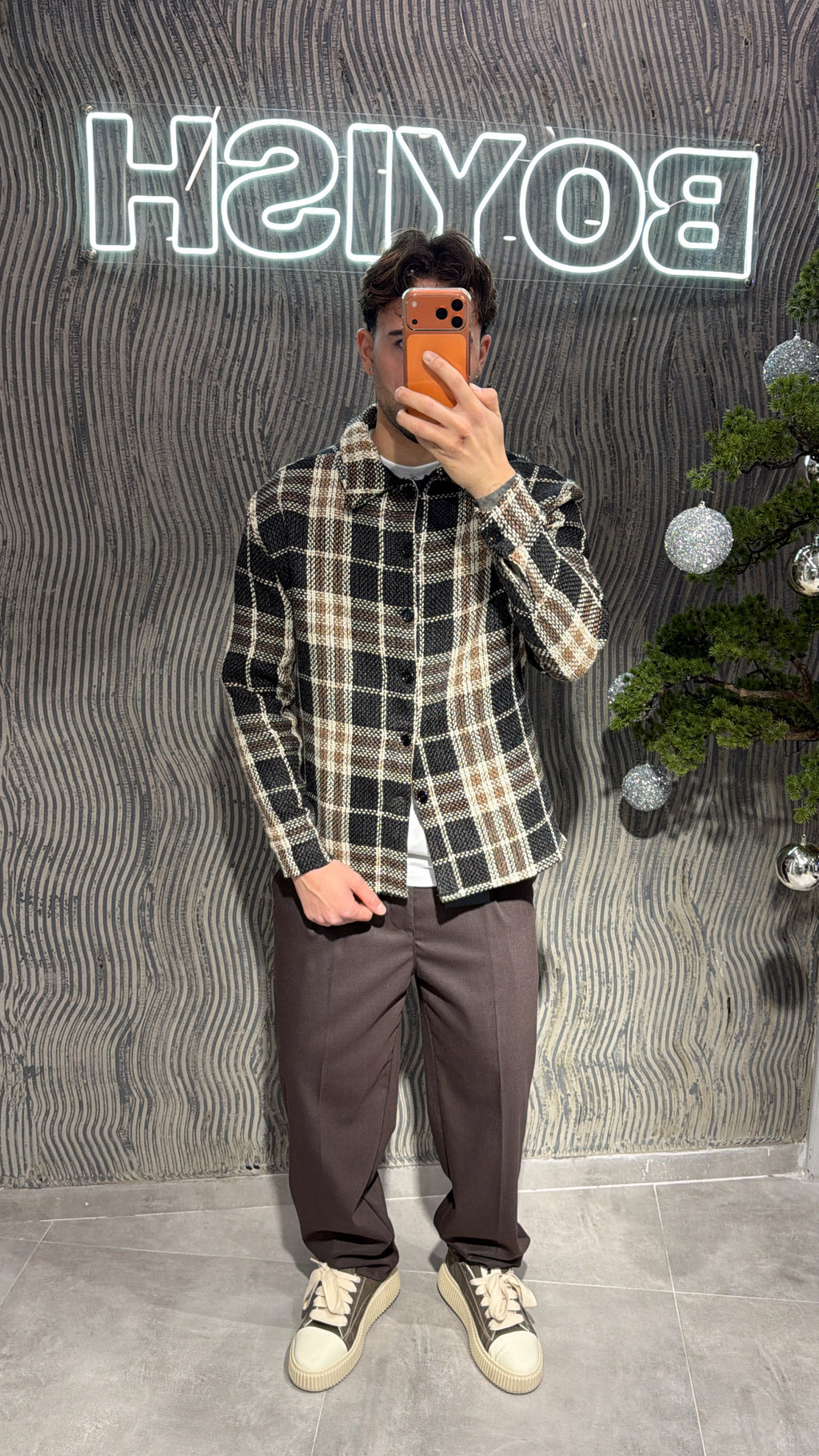 Camicia fantasia beige/ nero