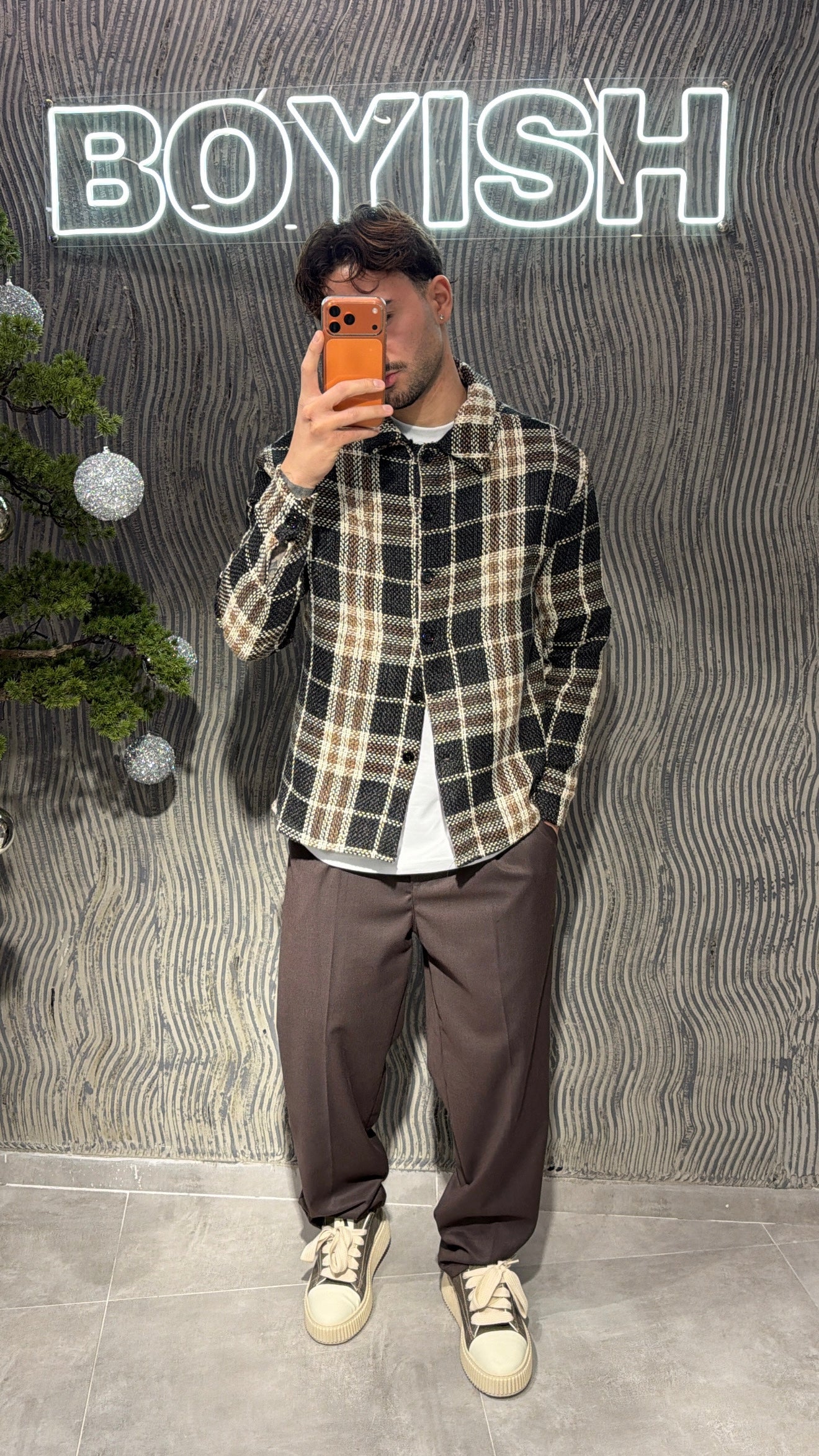 Camicia fantasia beige/ nero