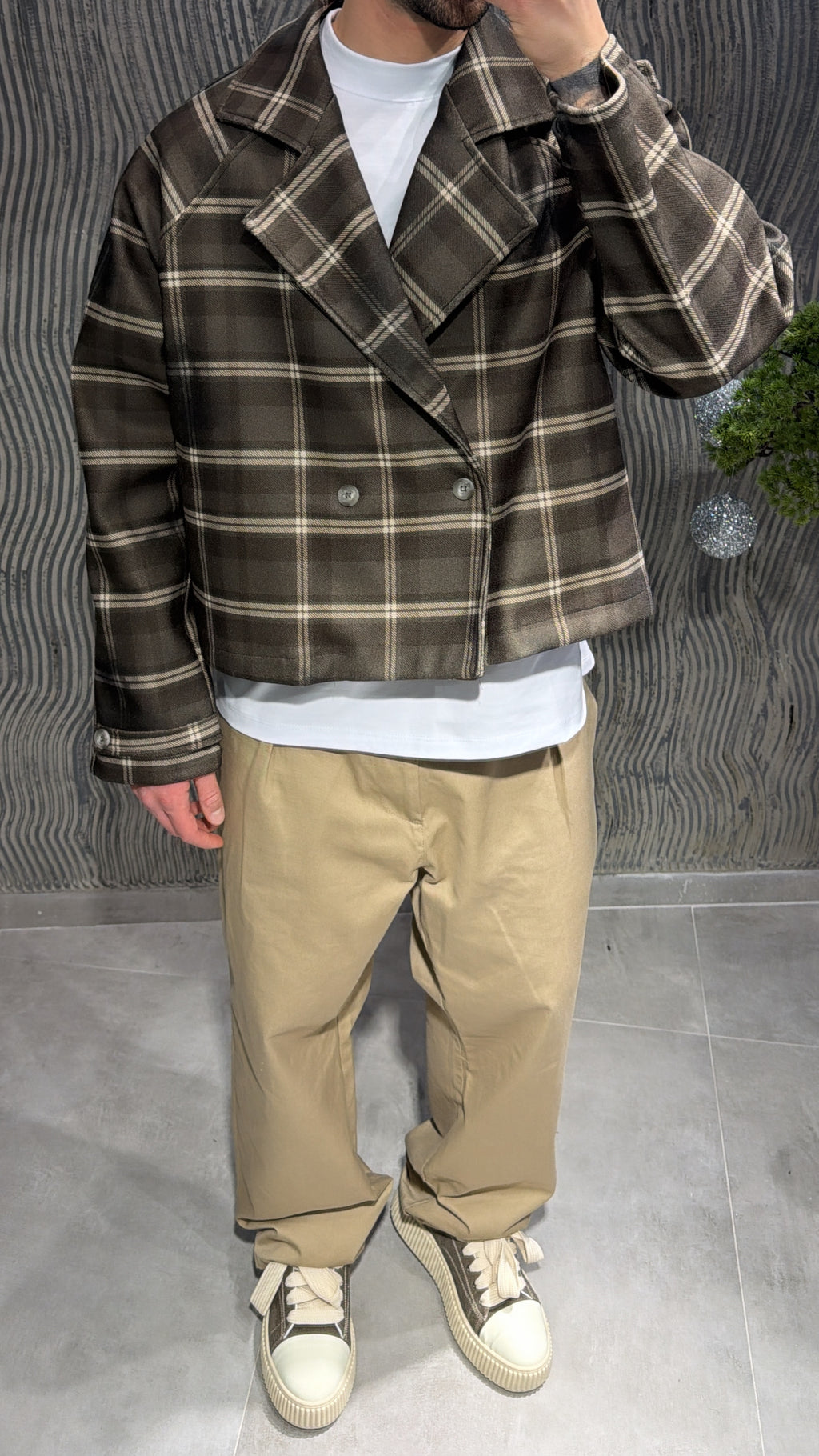 Giacca doppio petto crop beige