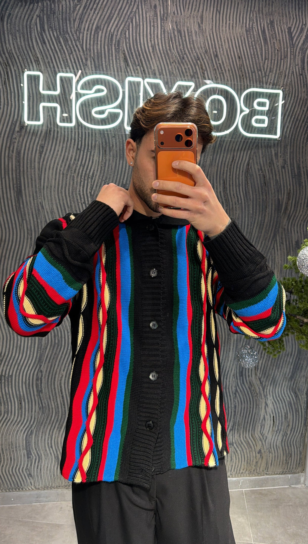 Cardigan bottoni con fantasia