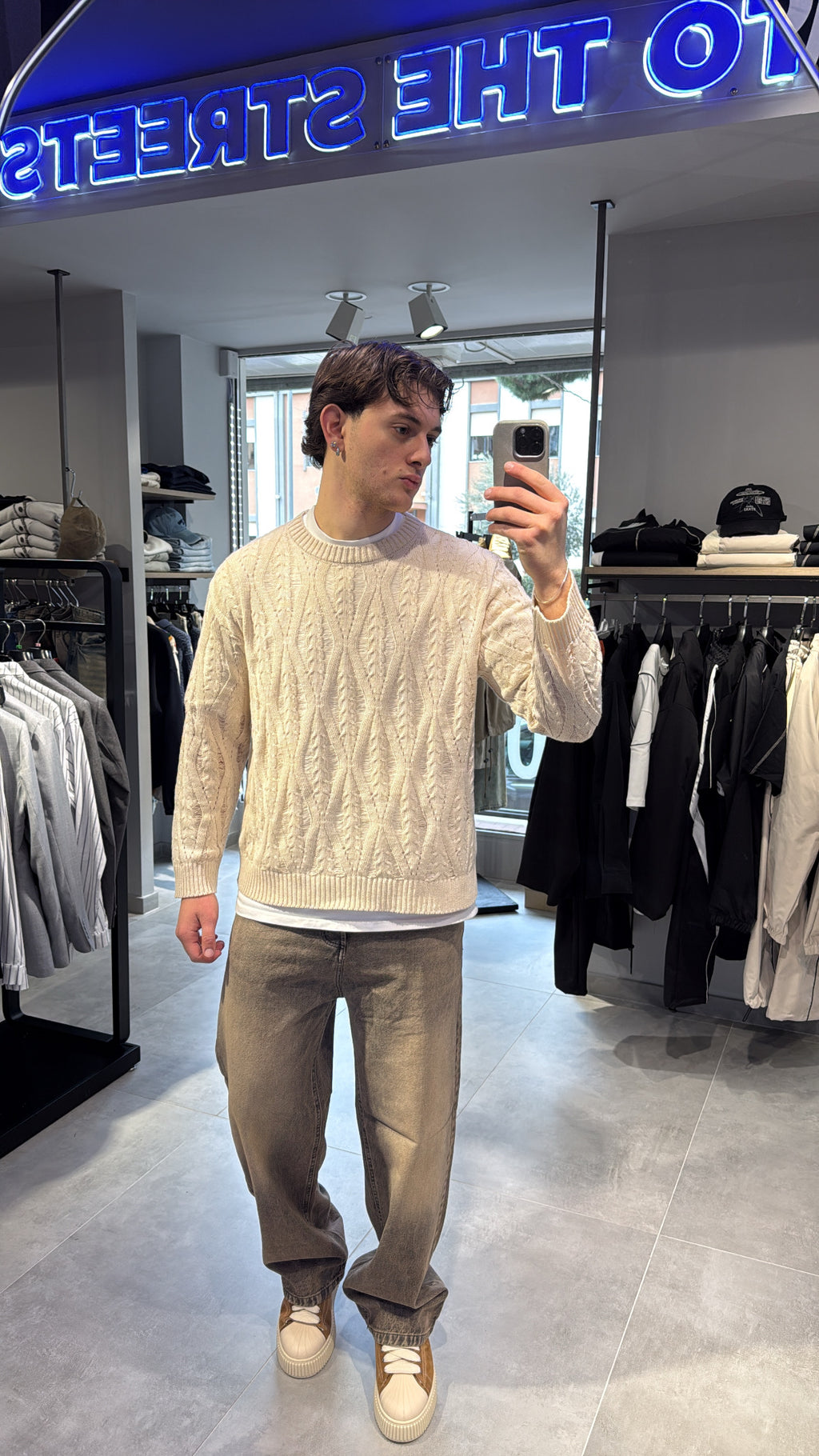 MAGLIA GIROCOLLO TRAFORATA “BEIGE”