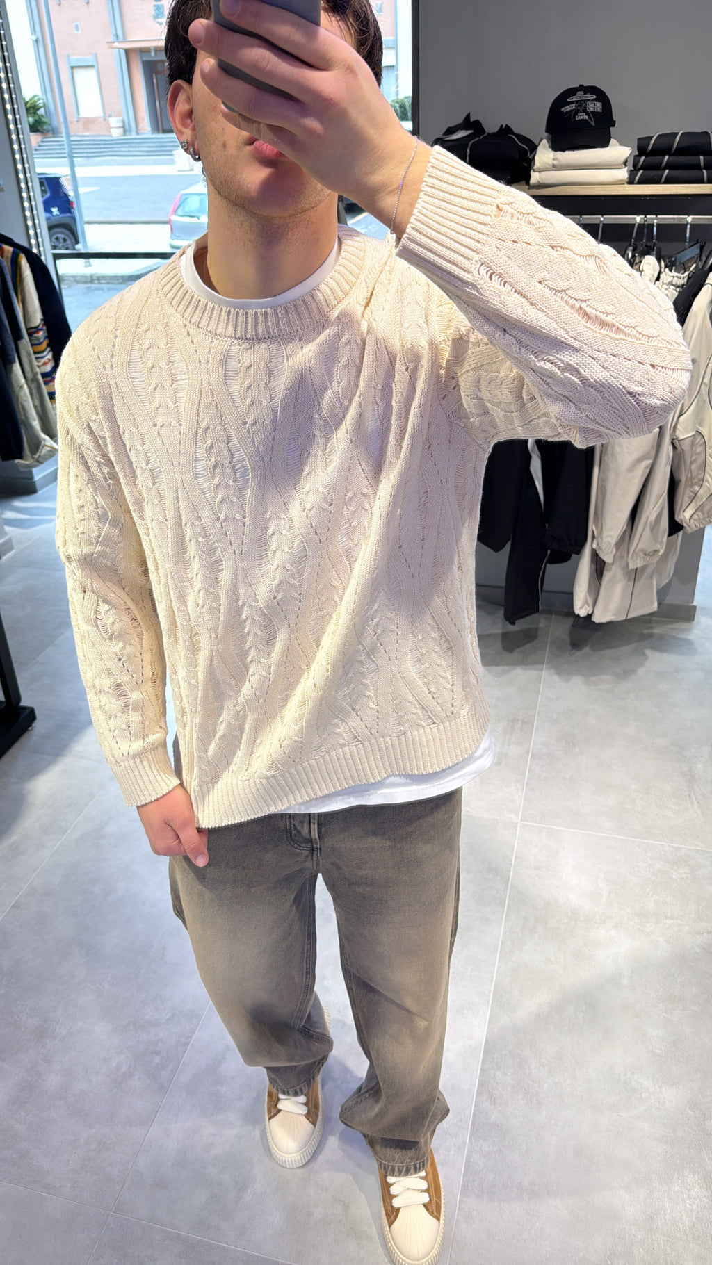 MAGLIA GIROCOLLO TRAFORATA “BEIGE”