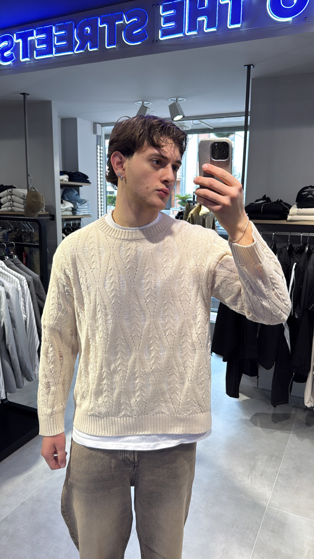 MAGLIA GIROCOLLO TRAFORATA “BEIGE”