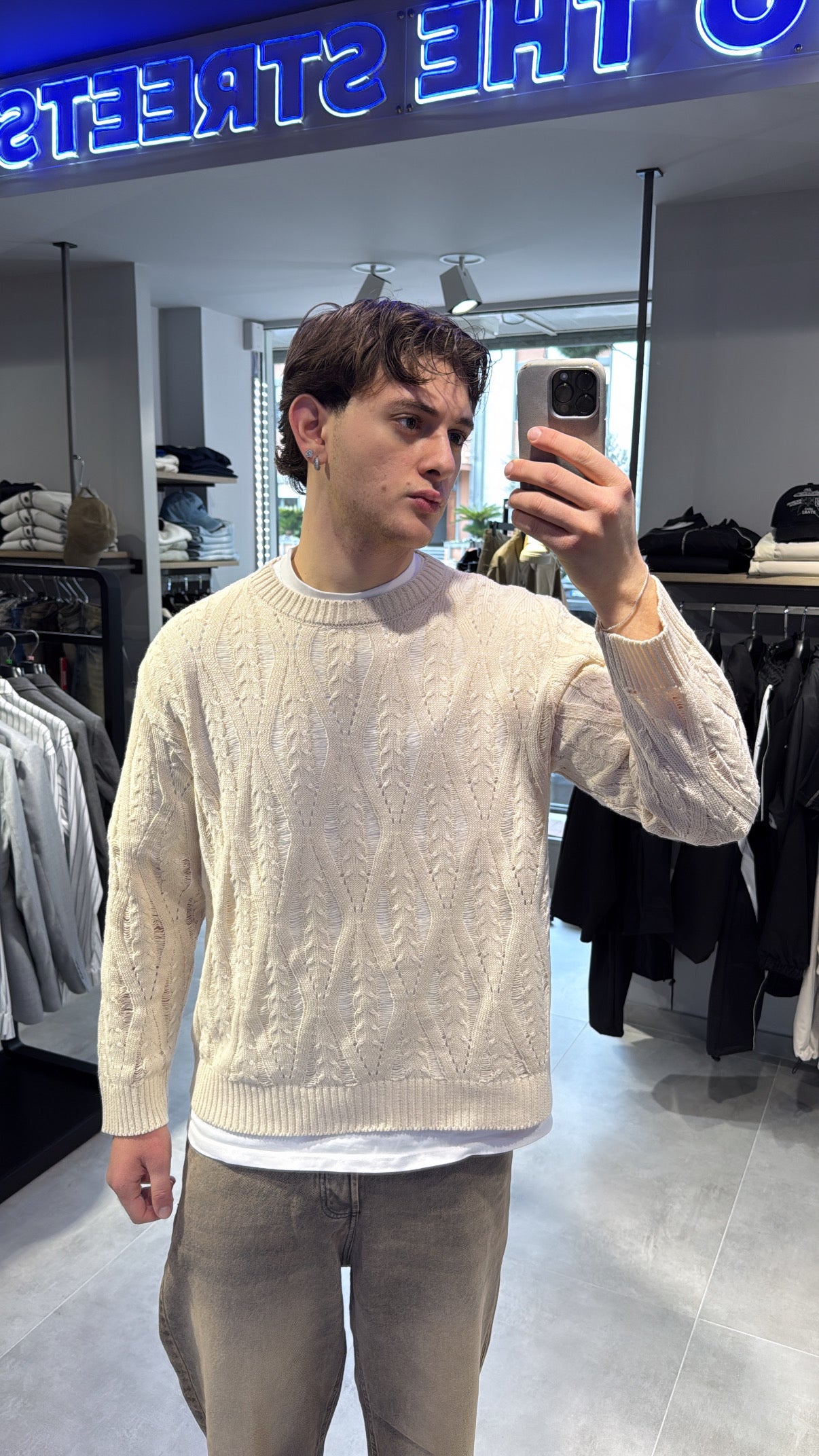 MAGLIA GIROCOLLO TRAFORATA “BEIGE”